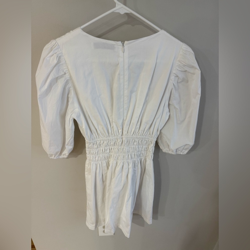 Faithful the Brand Valledoria Puff Sleeve V-neck Mini Dress - White - US Size 4 - Picture 11 of 15